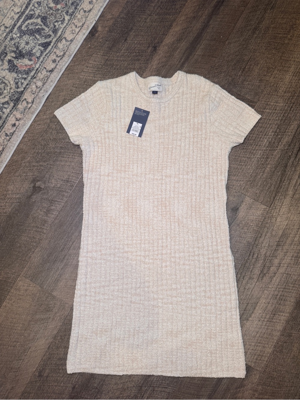 Universal Thread Cream Ribbed Short-Sleeve Midi Dress